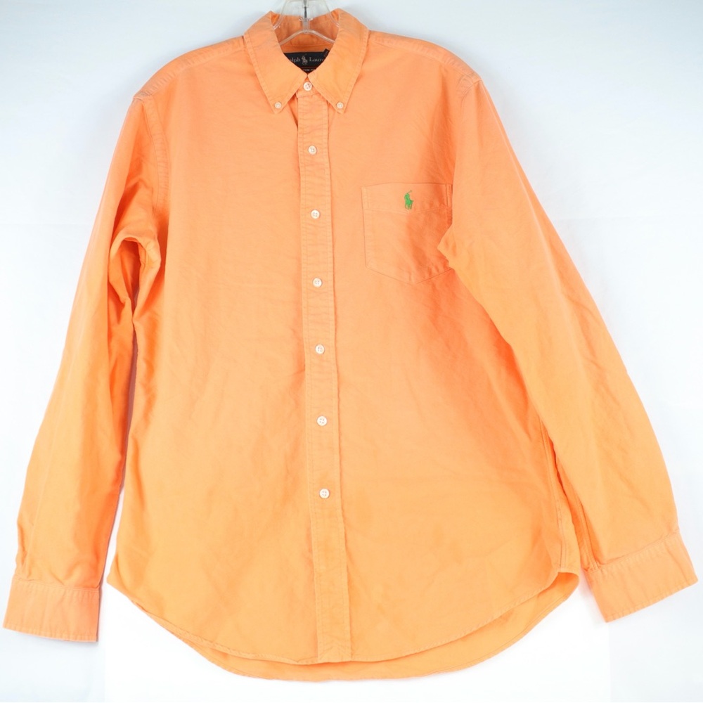 Ralph Lauren Orange Custom Fit Long Sleeve Button Up Dress Shirt Mens Size M